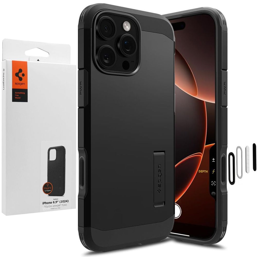 Etui SPIGEN Tough Armor T(AI) z MagSafe + Osłona Przycisku | Black do Apple iPhone 16 Pro Max