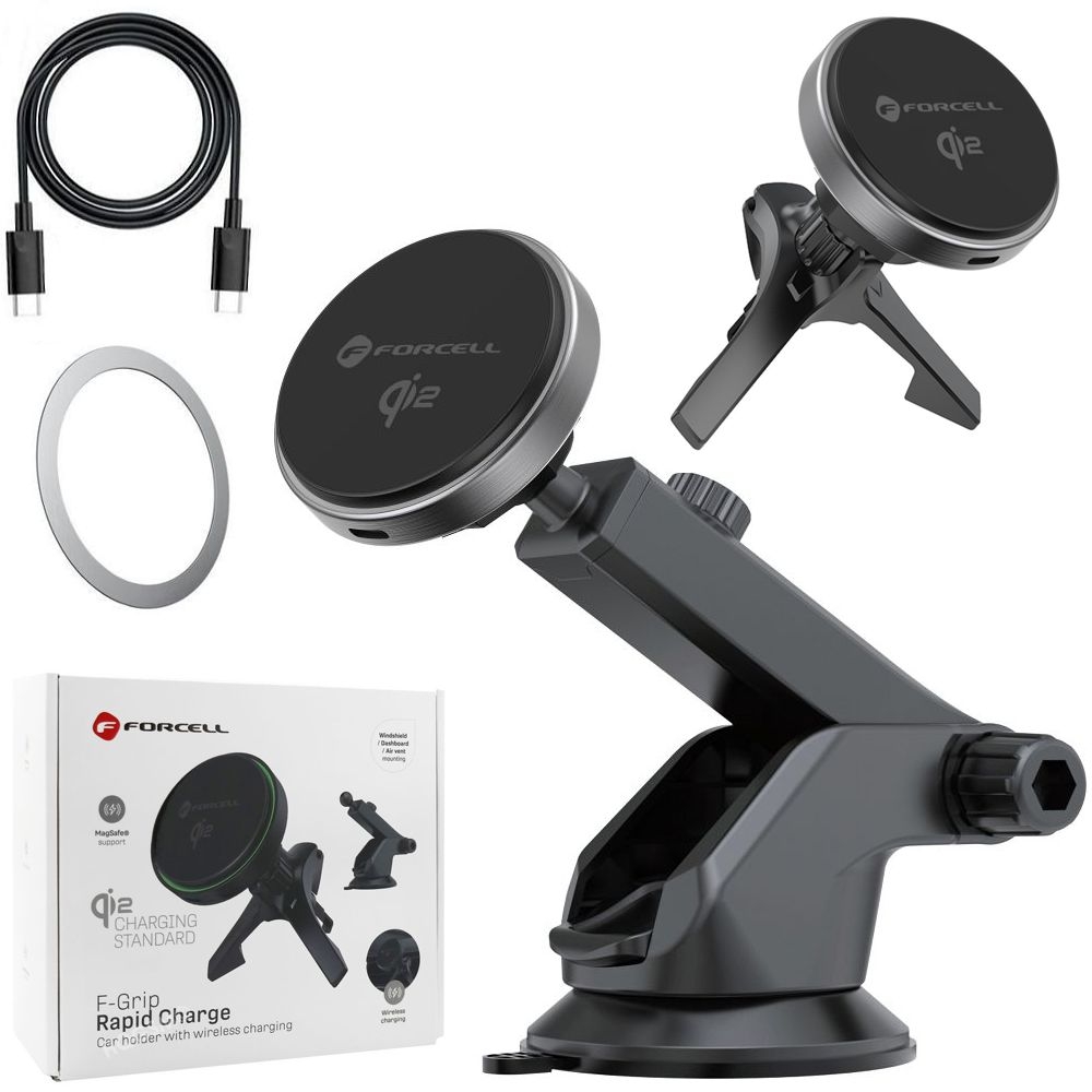 Forcell | Uchwyt Samochodowy 2w1 z MagSafe i Qi2 15W| Teleskopowy do Szyby Deski + do Kratki