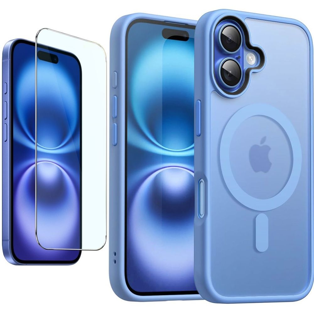 Etui Magnetic MagSafe | Matte Blue + SZKŁO do Apple iPhone 16 |