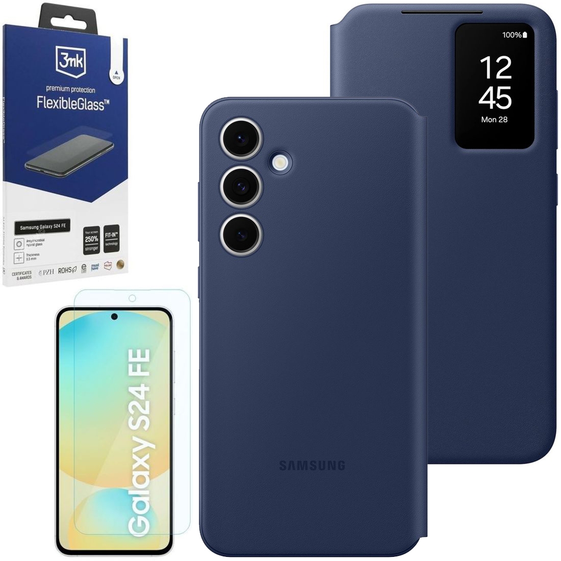 Oryginalne Etui Smart View Wallet Case | Niebieskie + SZKŁO 3mk FG do Samsung Galaxy S24 FE