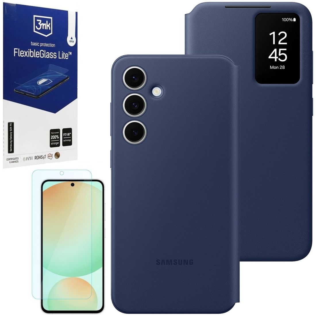 Oryginalne Etui Smart View Wallet Case | Niebieskie + SZKŁO 3mk Lite do Samsung Galaxy S24 FE