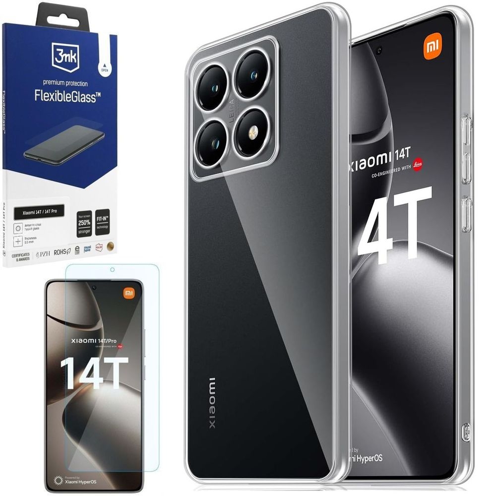 Cienkie Mocne Etui Air Case PRO 2mm | Bezbarwne + SZKŁO 3mk FG do Xiaomi 14T
