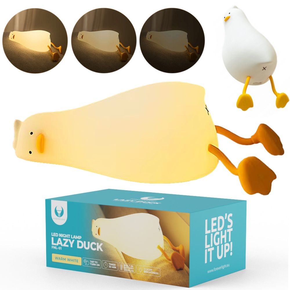 Forever | Lampka Nocna z Wbudowaną Baterią | USB-C Auto OFF Timer 30min | Leżąca Kaczka