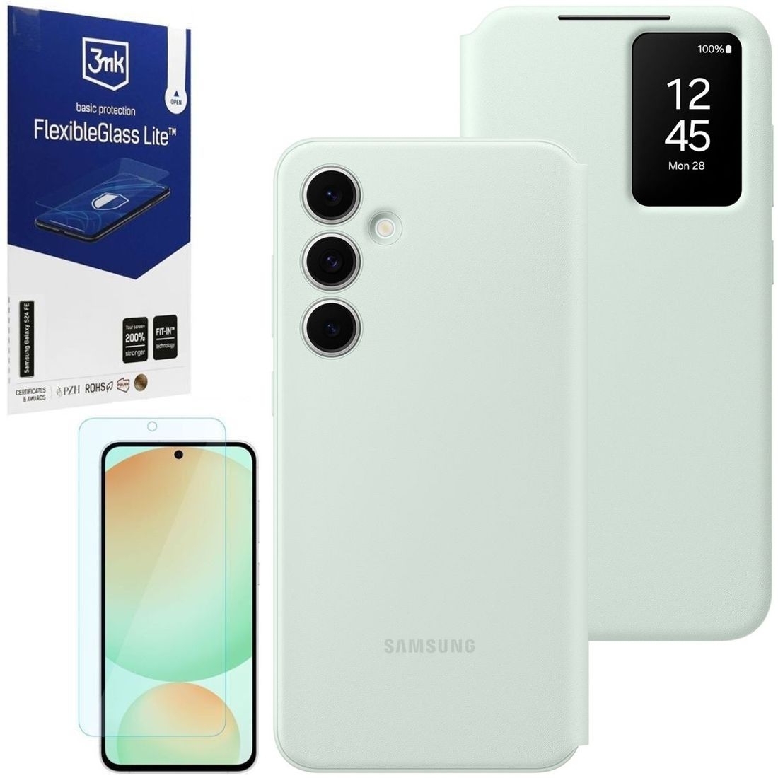 Oryginalne Etui Smart View Wallet Case | Miętowe + SZKŁO 3mk Lite do Samsung Galaxy S24 FE