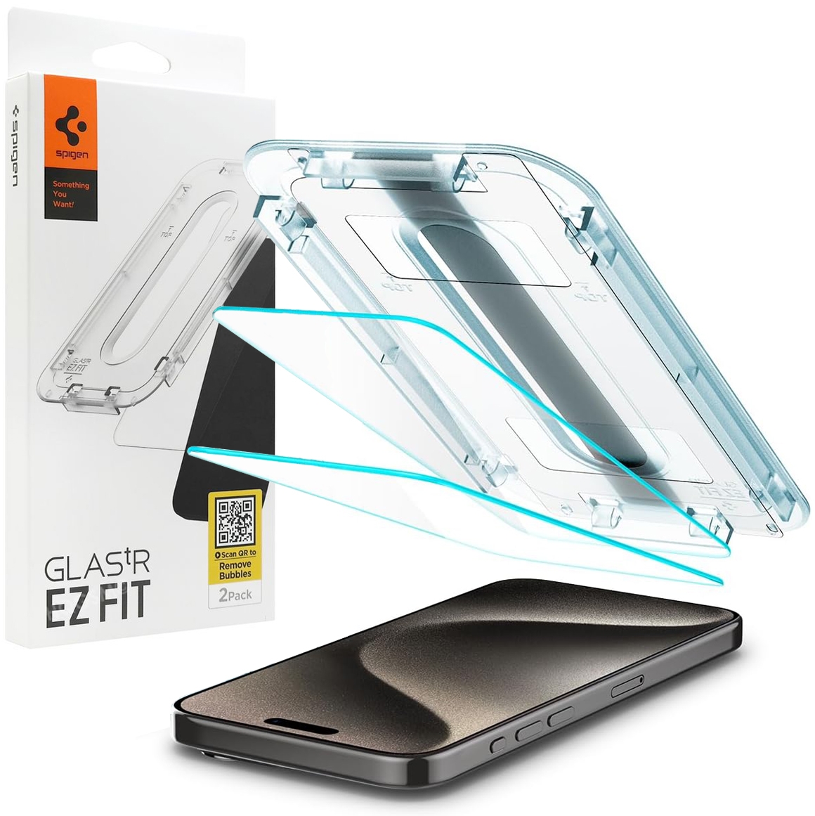 2x Szkło Hartowane SPIGEN GLAS.tR EZ FIT + Ramka Instalacyjna do Apple iPhone 15 Pro Max