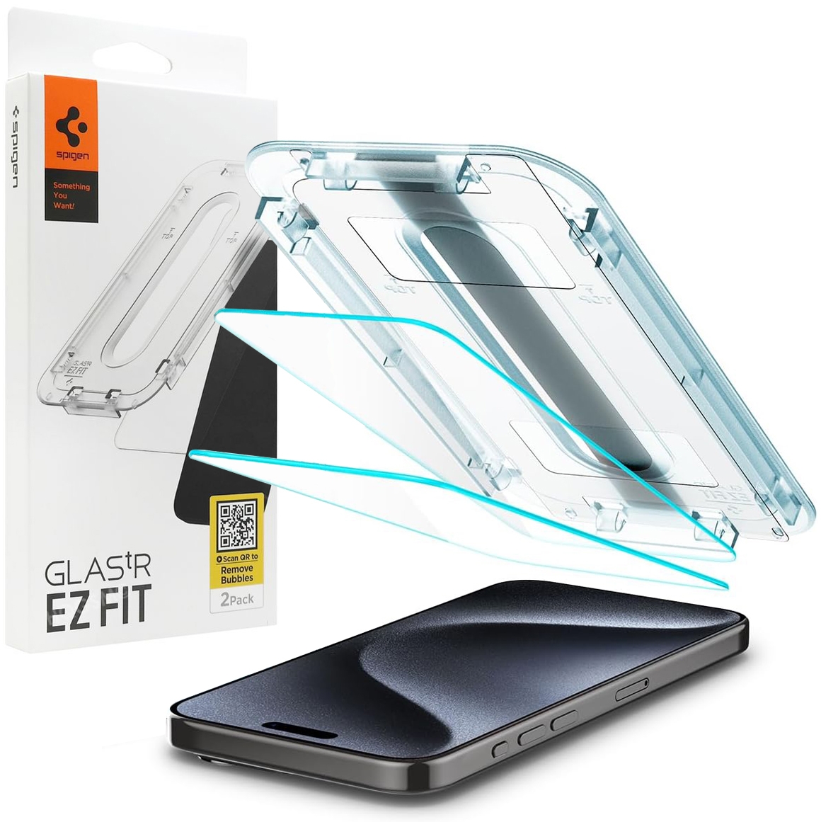 2x Szkło Hartowane SPIGEN GLAS.tR EZ FIT + Ramka Instalacyjna do Apple iPhone 15 Pro |