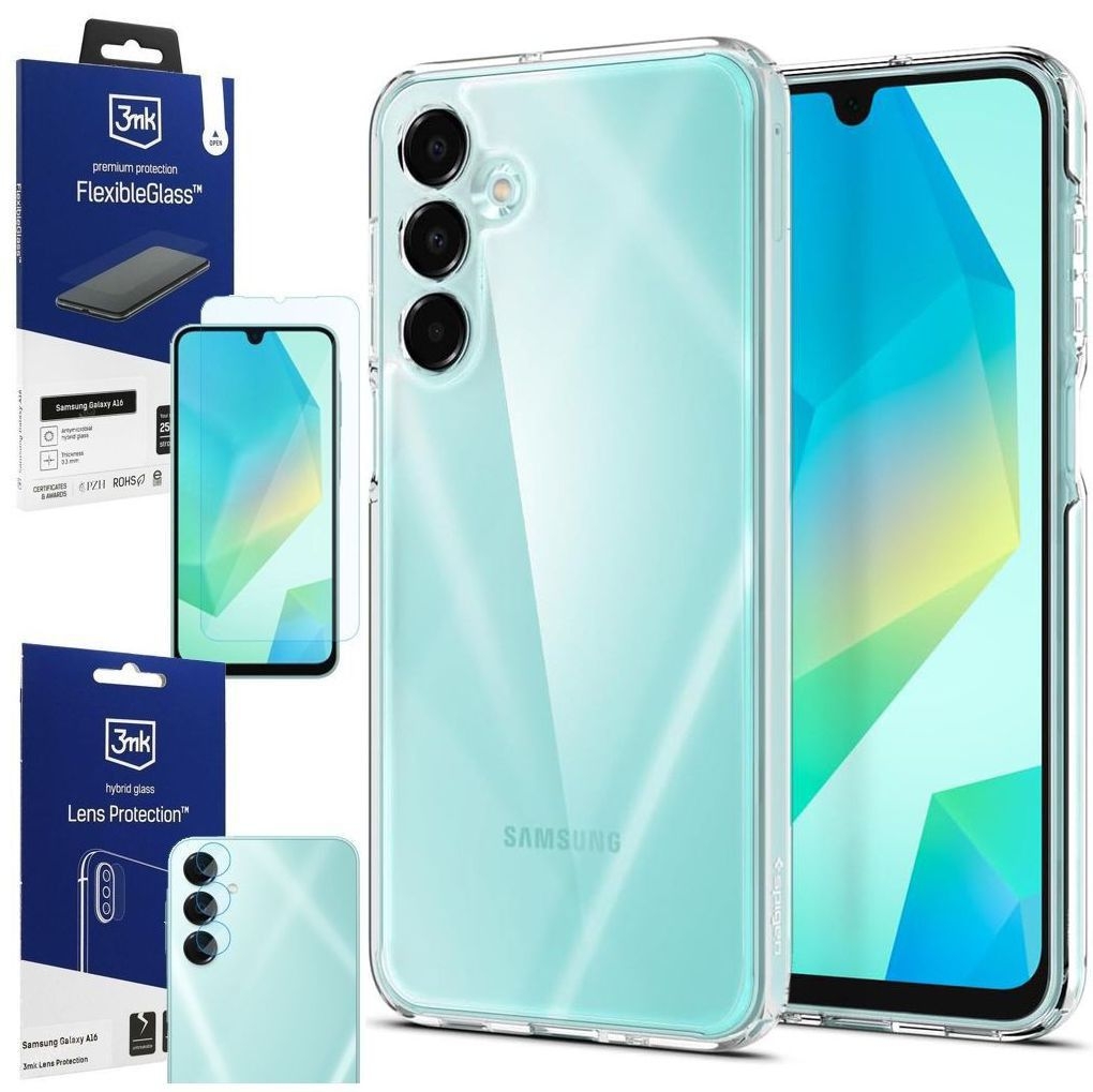 Etui SPIGEN Ultra Hybrid | Crystal Clear + SZKŁO 3mk + 4x APARAT do Samsung Galaxy A16 / 5G