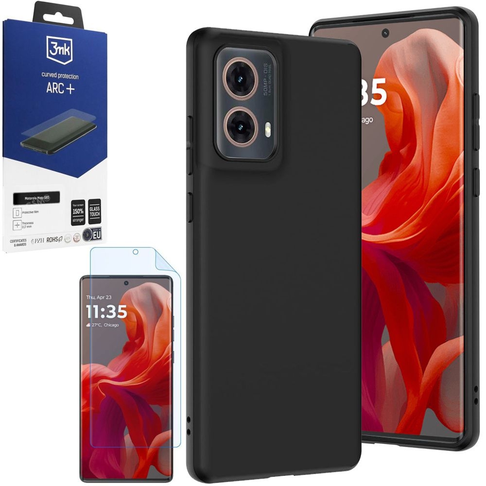 Cienkie Etui 3mk Matt Case | Black + FOLIA 3mk ARC+ do Motorola MOTO G85 5G