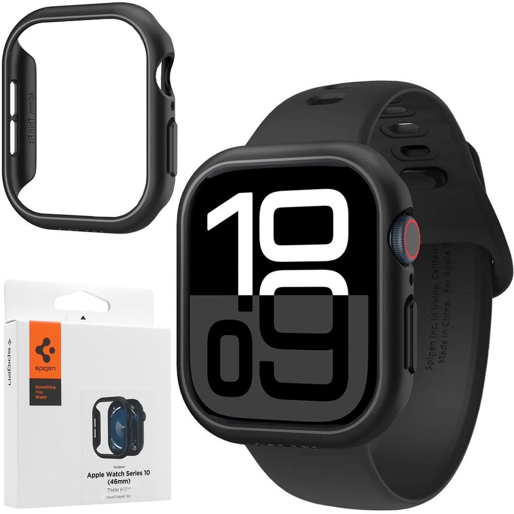 Cienkie Etui SPIGEN Thin Fit | Black do Apple Watch 10 46mm