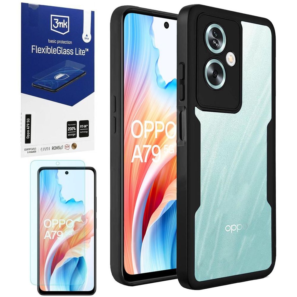 Etui Clear Hybrid Case | Black + SZKŁO 3mk FG Lite do Oppo A79 5G