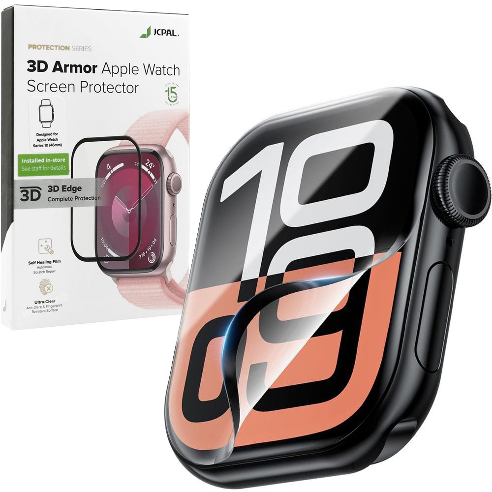 JCPAL 3D Armor | Folia Hybrydowa Full Cover | Black do Apple Watch 10 46mm