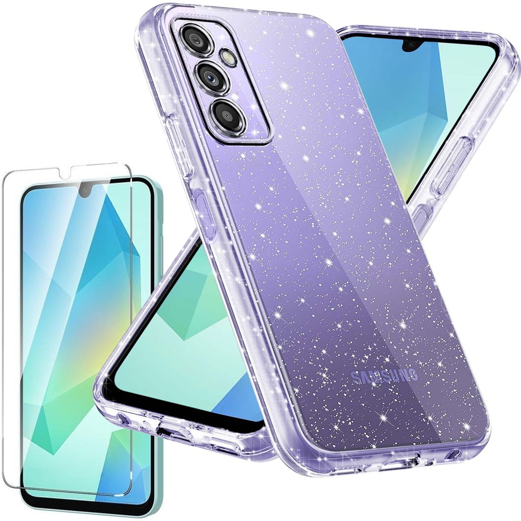 Mocne Etui Air Case PRO 2mm | Glitter Clear + SZKŁO do Samsung Galaxy A16 LTE / 5G