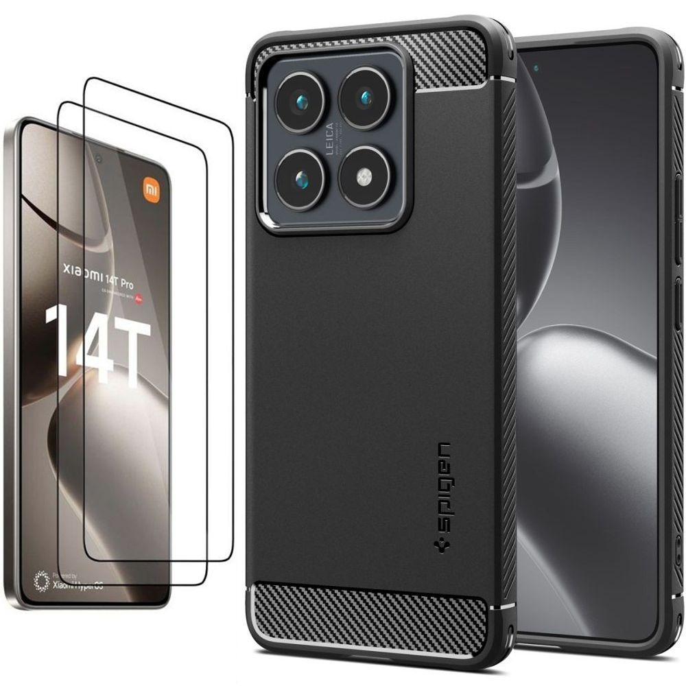 Etui SPIGEN Rugged Armor | Black + 2x SZKŁO 5D do Xiaomi 14T |
