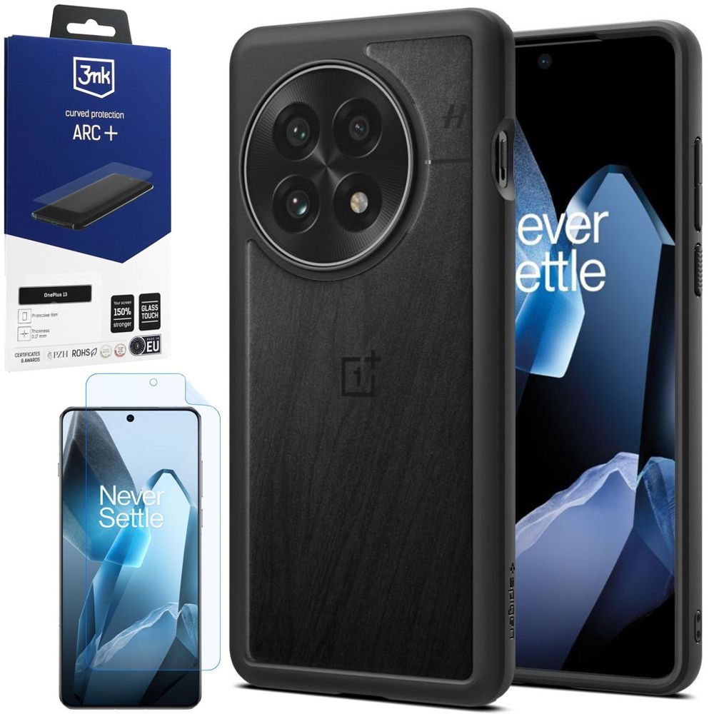 Etui SPIGEN Ultra Hybrid | Matte Black + FOLIA 3mk ARC+ do OnePlus 13