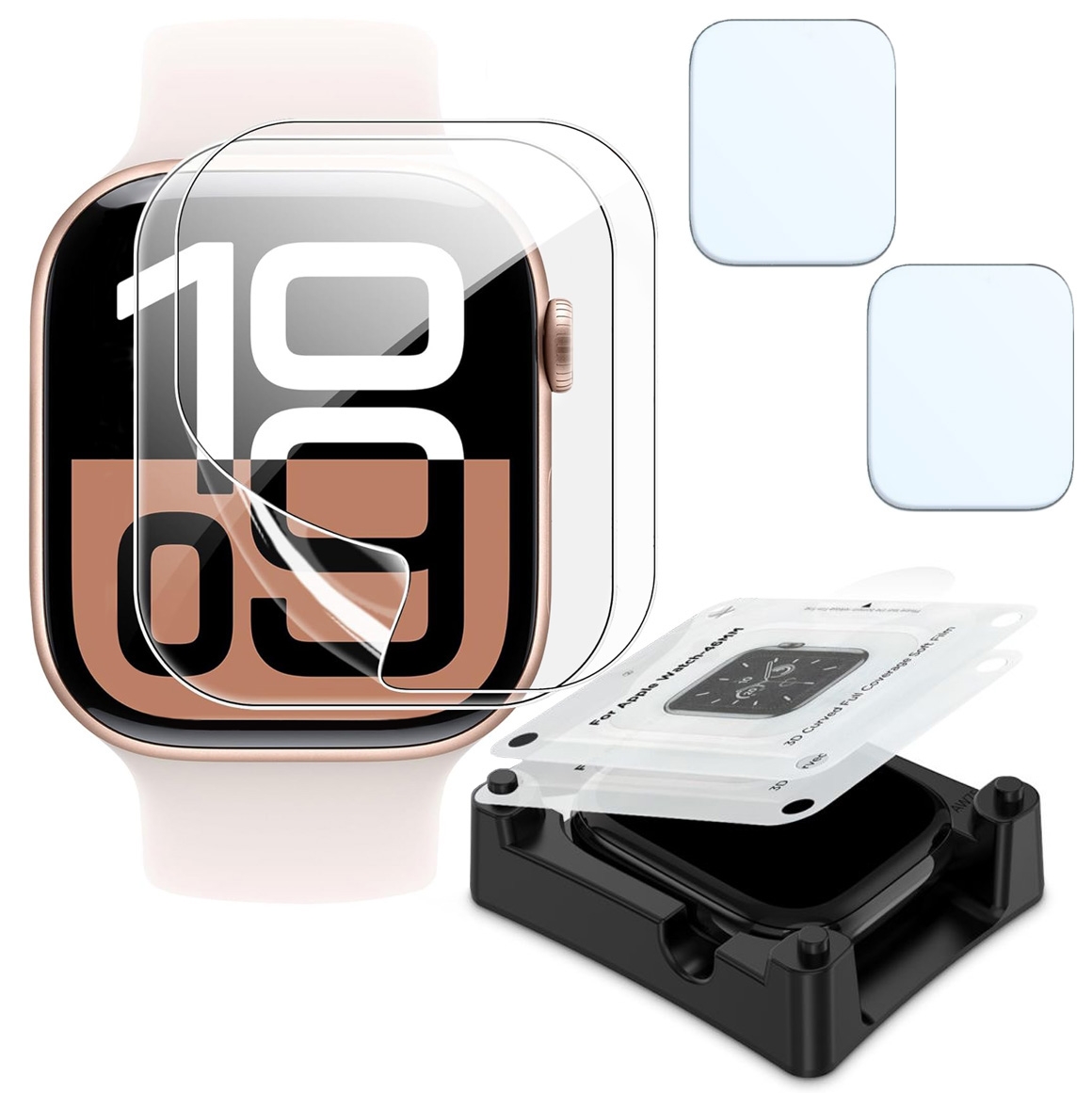 2x FOLIA Hydrożelowa Ochronna + Ramka Aplikator do Apple Watch 10 46mm