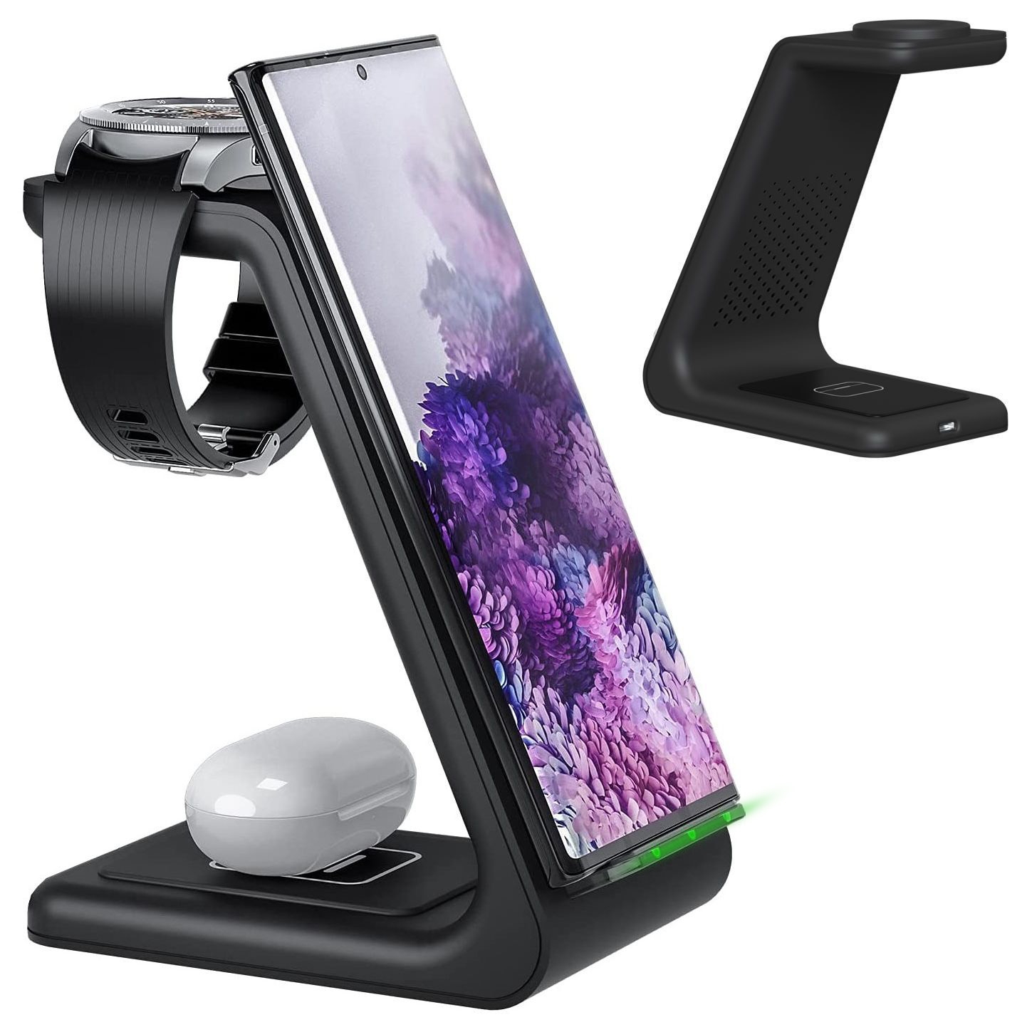 Stacja Indukcyjna 3w1 | Stojąca Ładowarka Qi | 10W | Czarna do Android