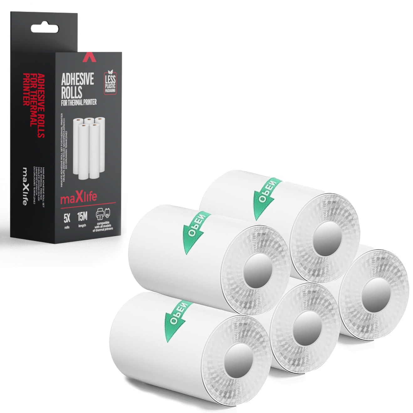 maXlife Drukuś | Papier Termiczny SAMOPRZYLEPNY Termoczuły Wkład do Drukarki | 5 sztuk