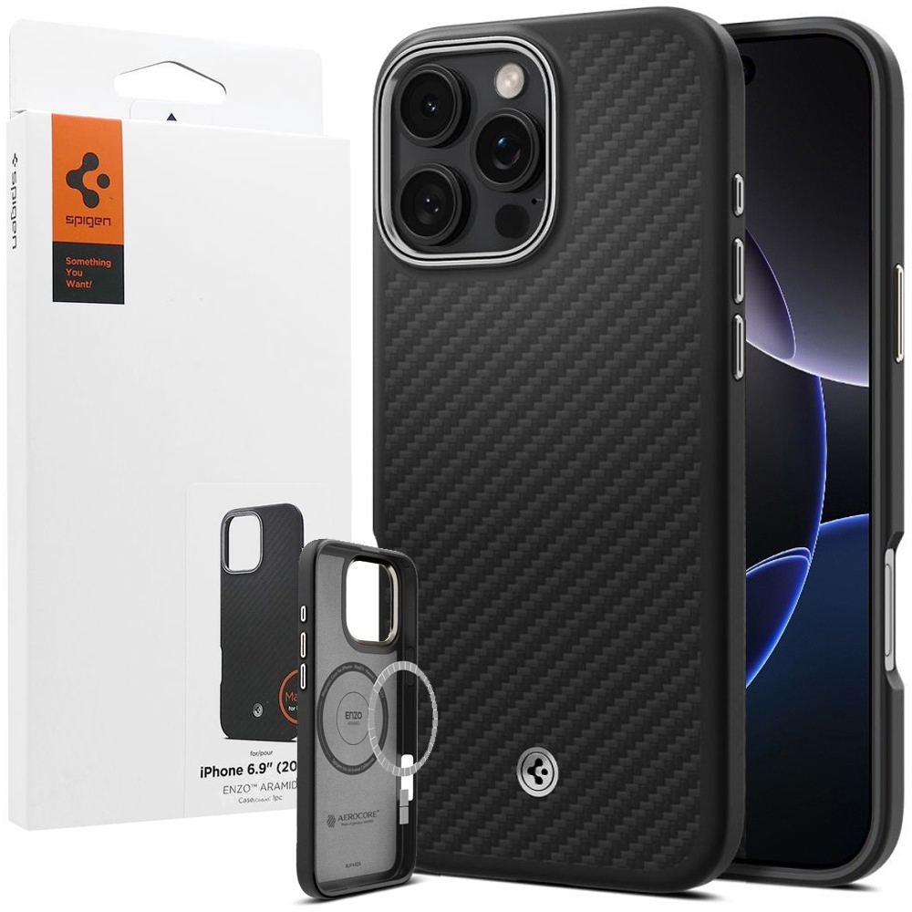 Etui SPIGEN Enzo Aramid MagSafe | Black Silver do Apple iPhone 16 Pro Max