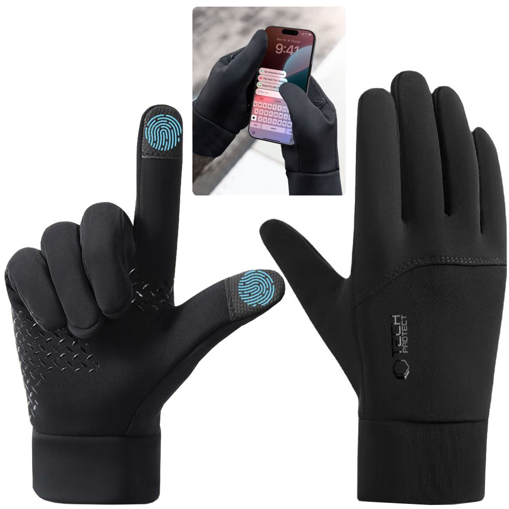 TP | Sportowe Ocieplane Rękawiczki Wiatroszczelne Antypoślizgowe do Smartfona | Czarne | L