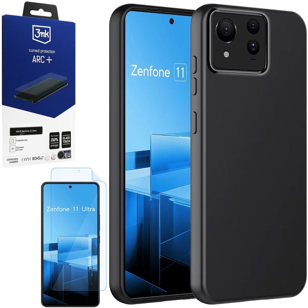 Cienkie Etui 3mk Matt Case | Black + FOLIA 3mk ARC+ do Asus Zenfone 11 Ultra
