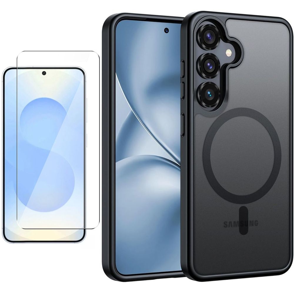 Etui Hybrydowe Clear Case z MagSafe | Matte Black + SZKŁO do Samsung Galaxy S25 |