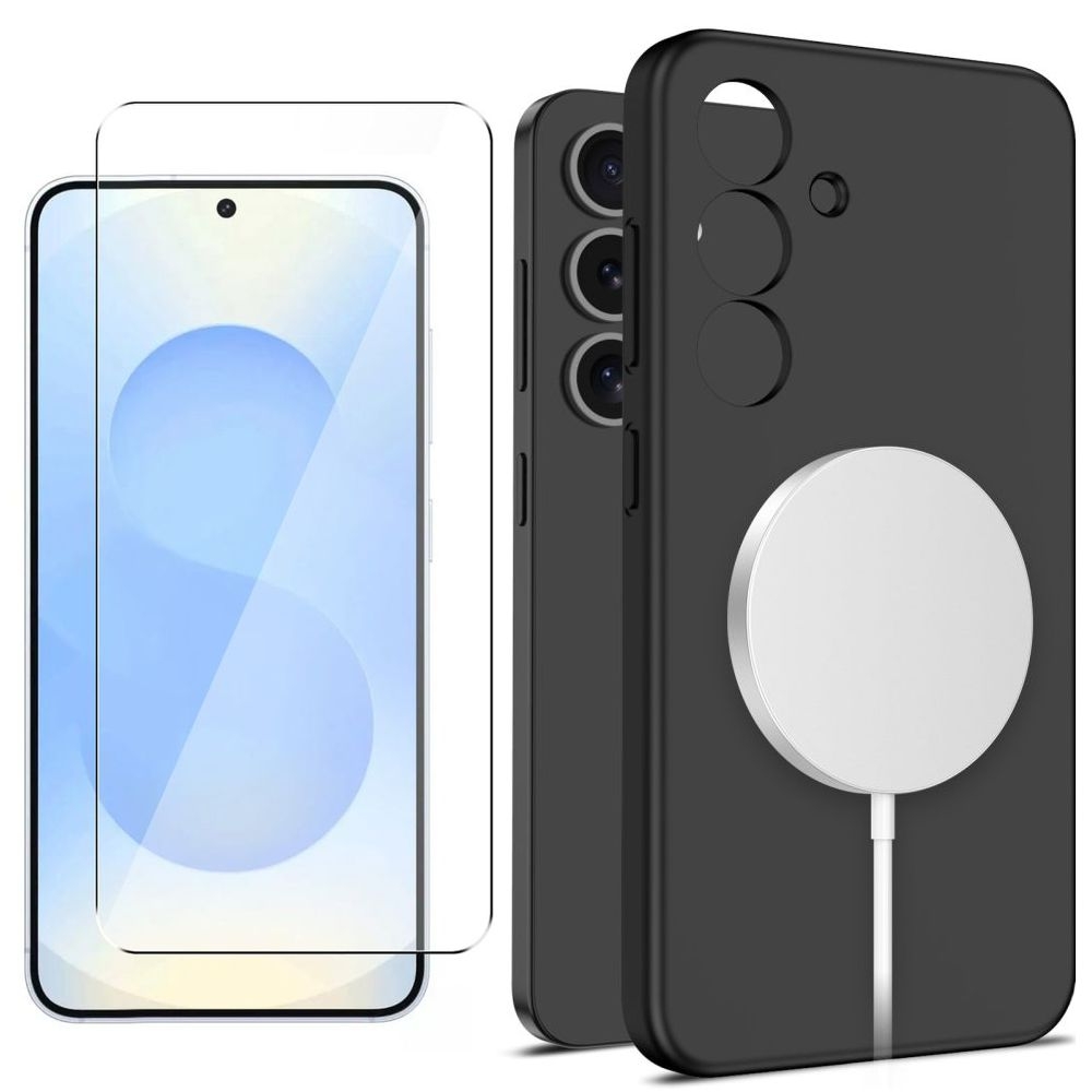 Etui Matt Silicone Case z MagSafe | Czarne + SZKŁO do Samsung Galaxy S25 |