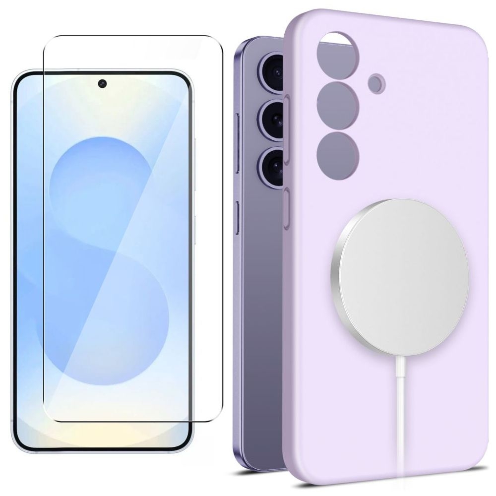 Etui Matt Silicone Case z MagSafe | Fioletowe + SZKŁO do Samsung Galaxy S25 |
