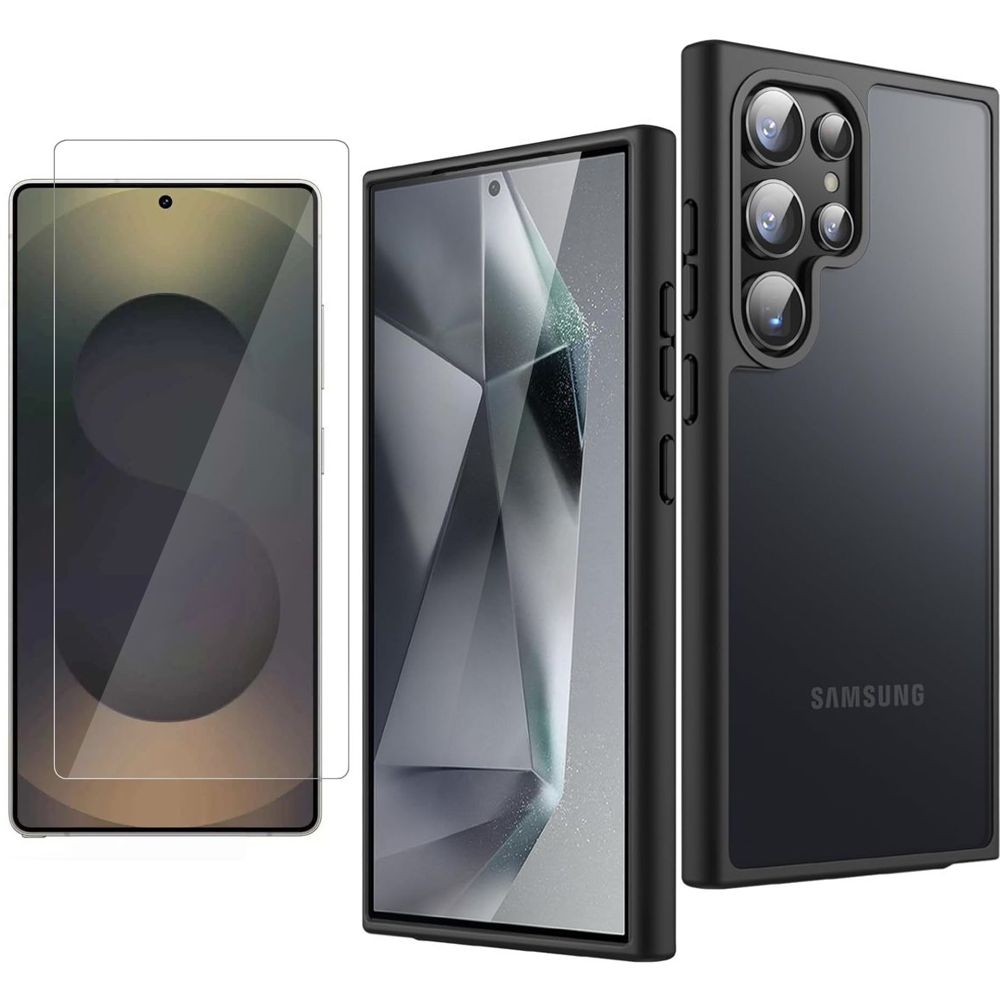 Etui Hybrydowe Clear Case | Matte Black + SZKŁO do Samsung Galaxy S25 Ultra