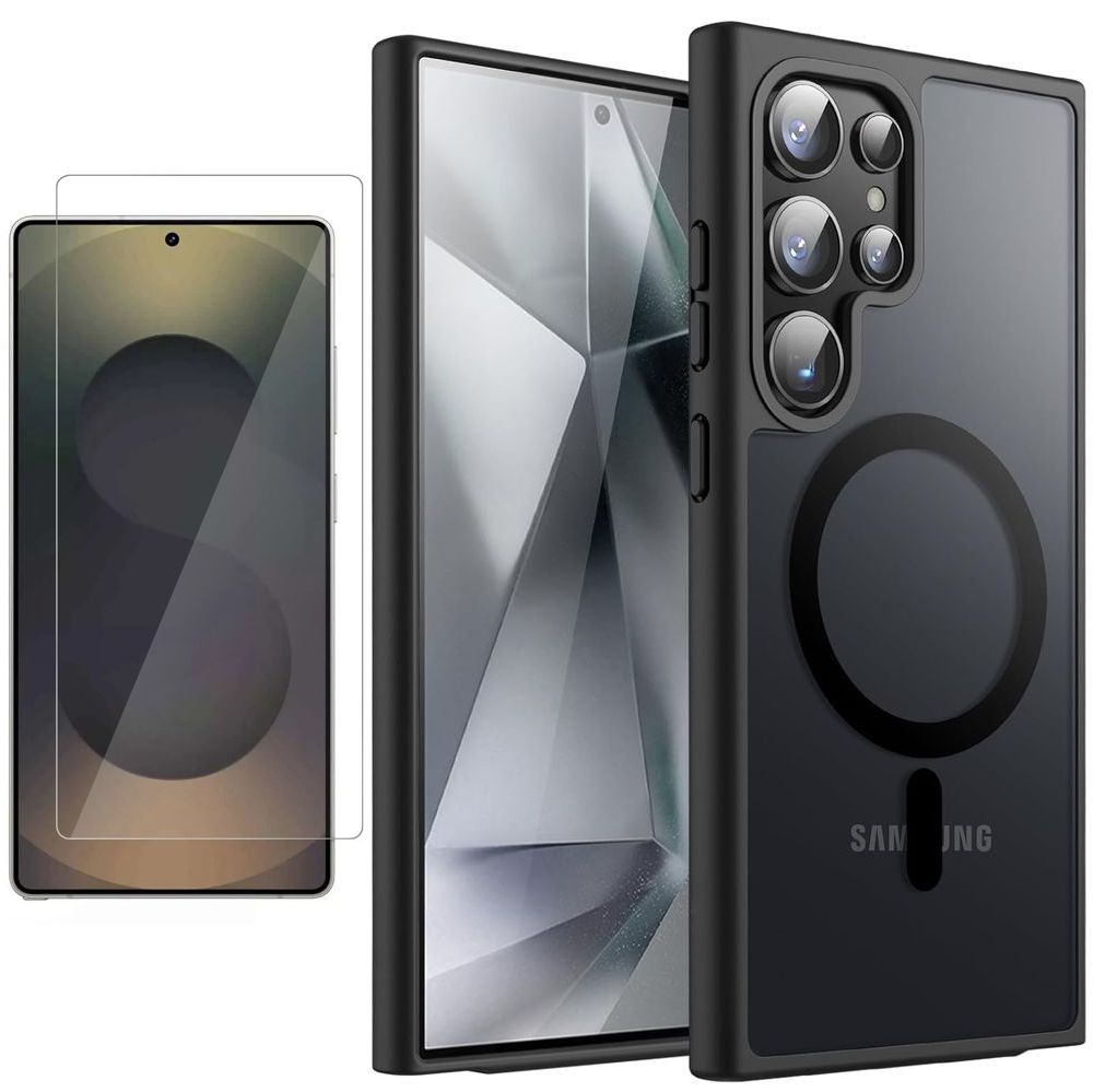 Etui Hybrydowe Clear Case z MagSafe | Matte Black + SZKŁO do Samsung Galaxy S25 Ultra