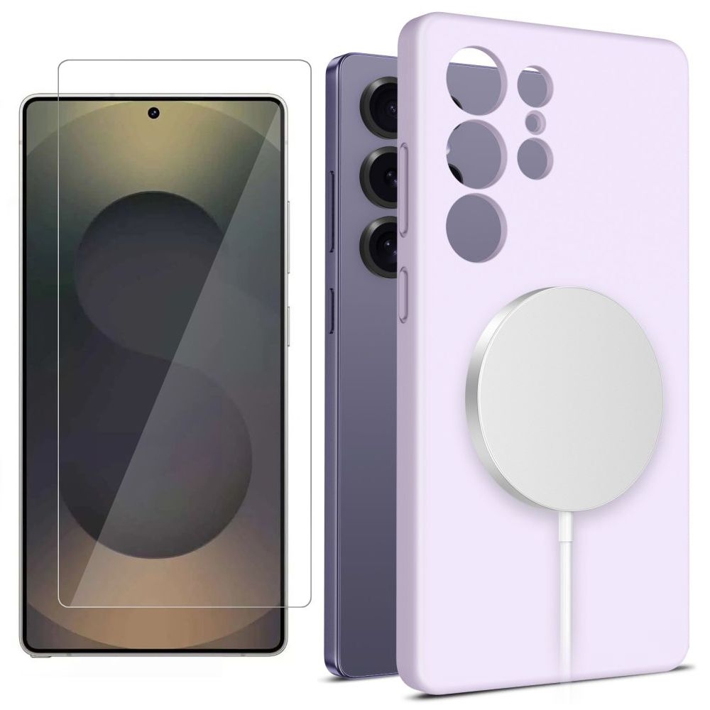 Etui Matt Silicone Case z MagSafe | Fioletowe + SZKŁO do Samsung Galaxy S25 Ultra