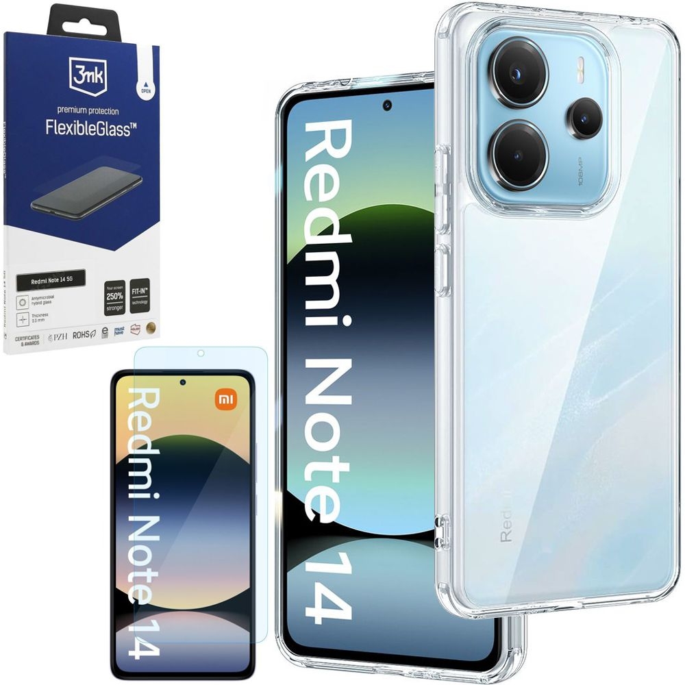 Pancerne Etui 3mk Armor Case | Clear + SZKŁO 3mk FG do Xiaomi Redmi Note 14 5G
