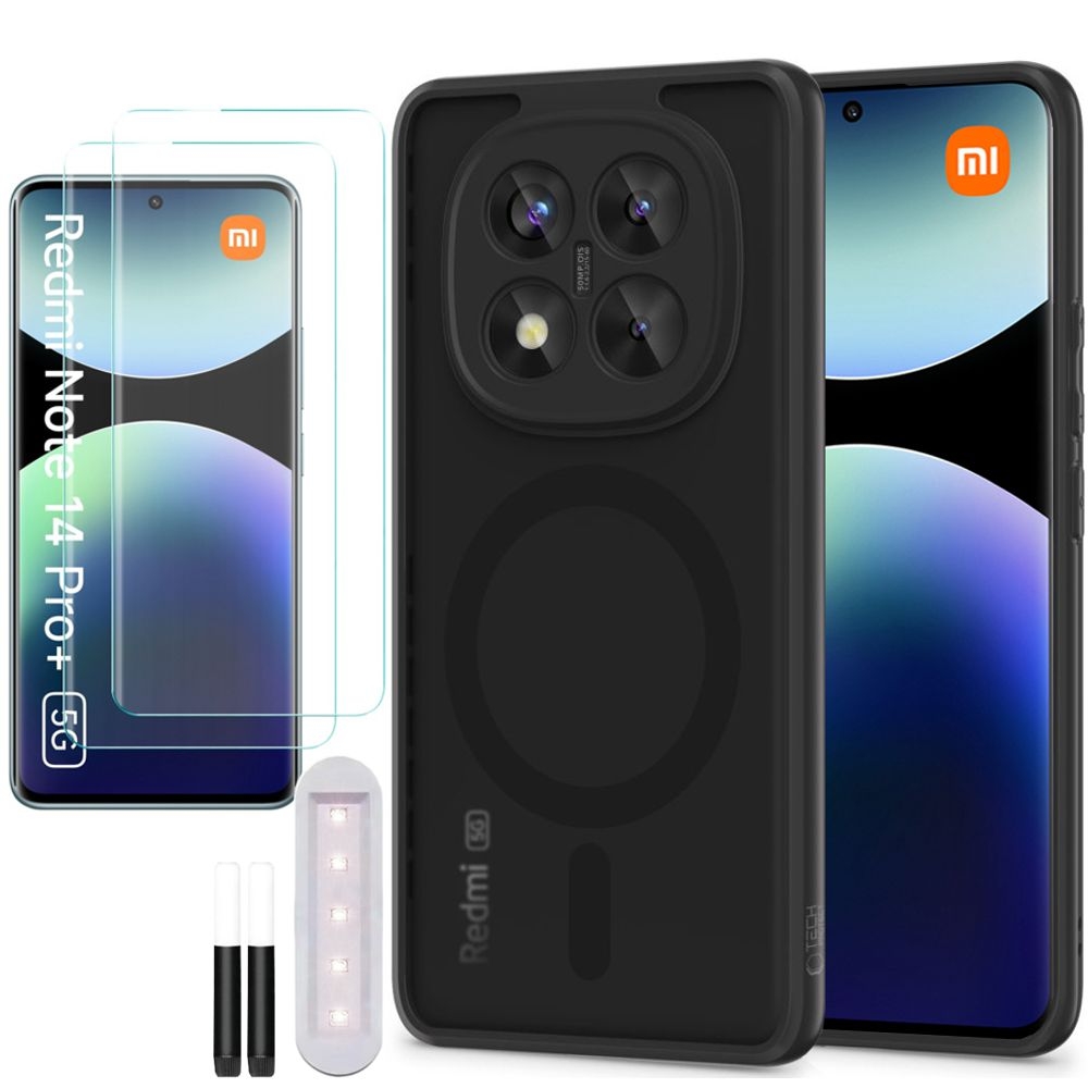 Etui Hybrydowe Clear Case z MagSafe | Matte Black + 2x SZKŁO UV do Xiaomi Redmi Note 14 Pro+ Plus 5G