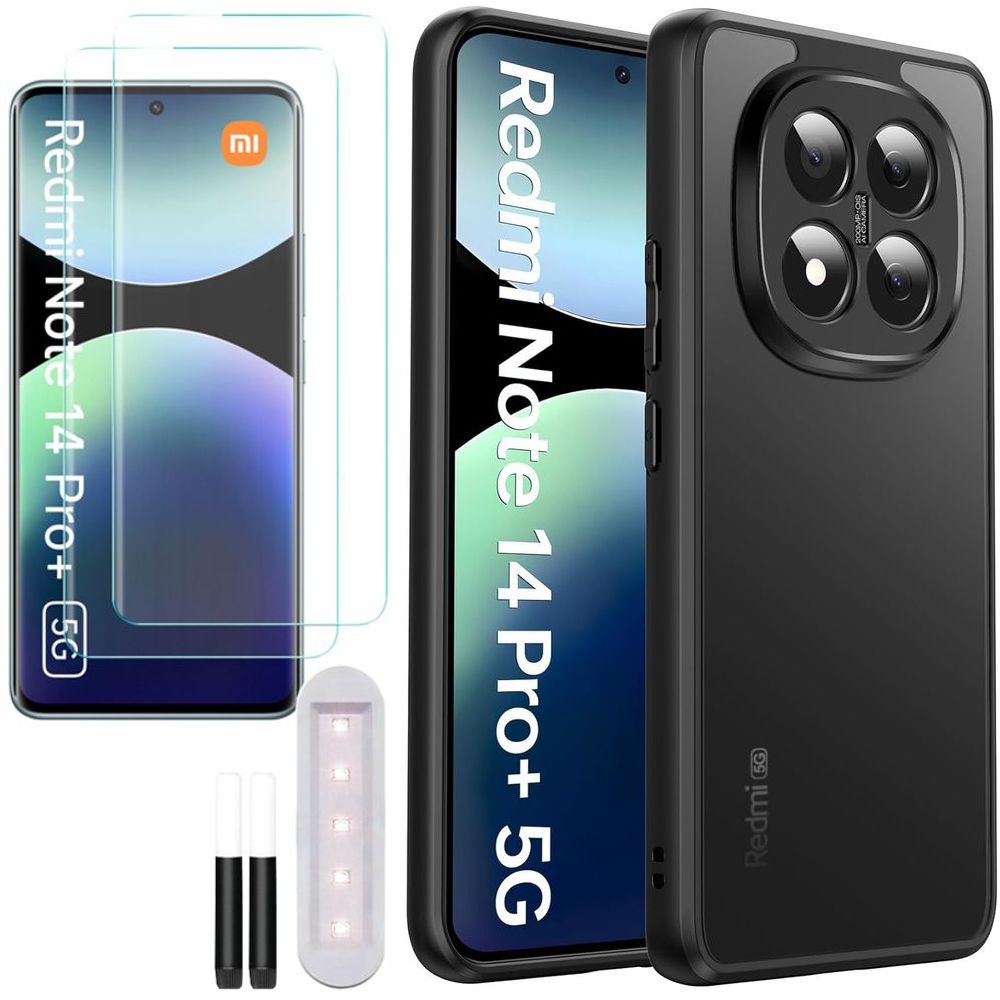 Etui Hybrydowe Clear Case | Matte Black + 2x SZKŁO UV do Xiaomi Redmi Note 14 Pro+ Plus 5G