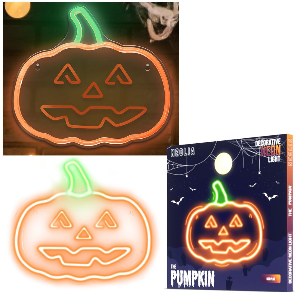 Dekoracja Neon LED | Halloween Dynia do Zawieszenia z Kablem USB | Pomarańczowa