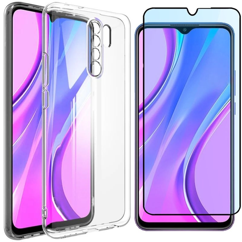 Cienkie Mocne Etui Air Case PRO 2mm | Bezbarwne + SZKŁO 5D do Xiaomi Redmi 9