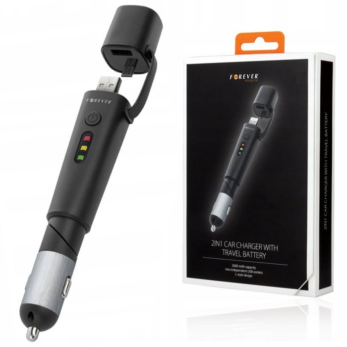 Forever | 2w1 Ładowarka Samochodowa USB Powerbank 2600mAh