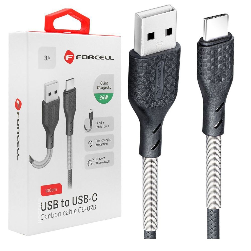 Forcell | Karbonowy Kabel USB USB-C 24W | Android Auto | 100cm