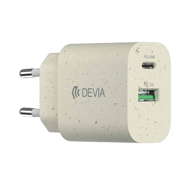 Devia Plant Straw | Ładowarka Sieciowa USB-C USB PD QC3.0 20W | 30% Materiałów Biodegradowalnych