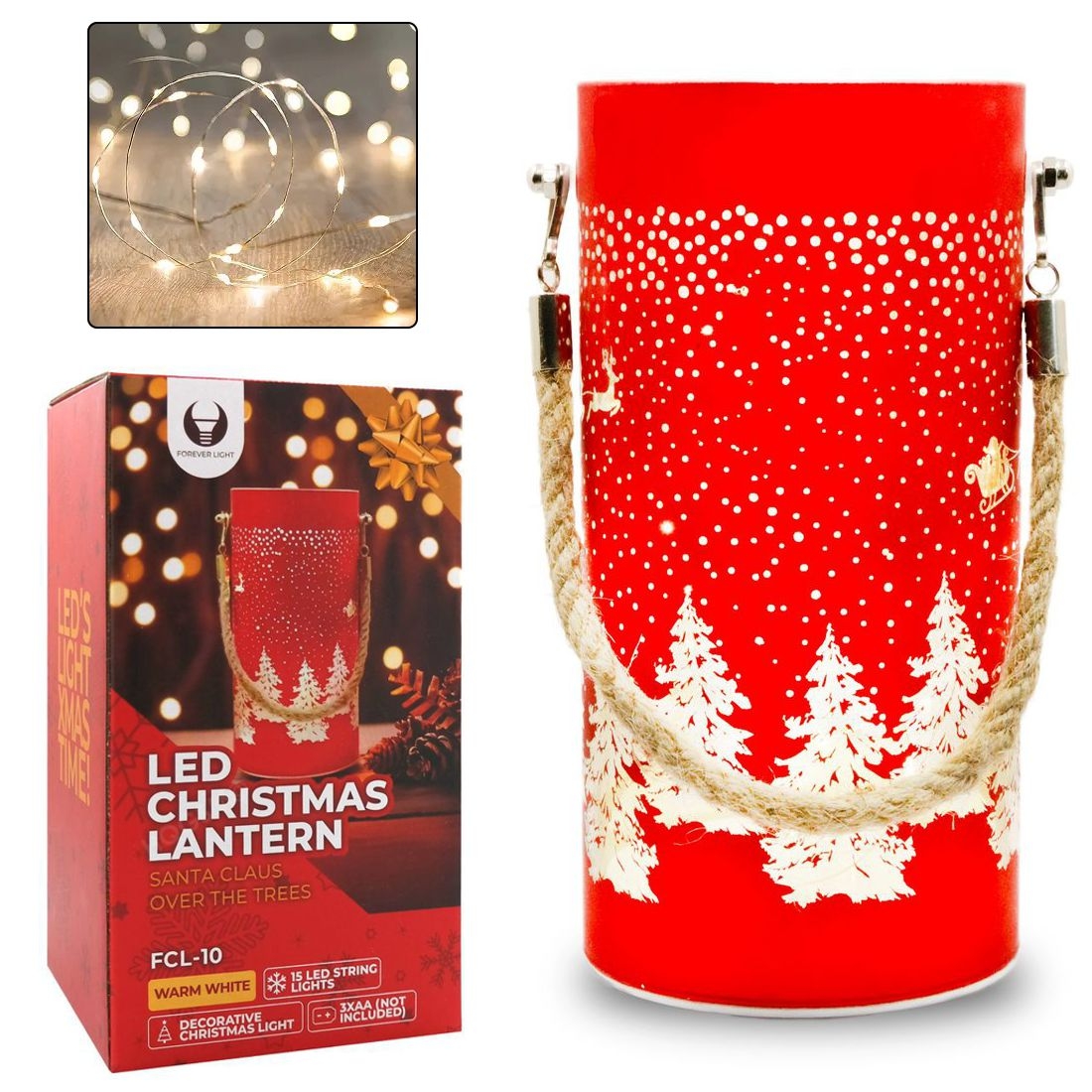 Forever | Świąteczny Lampion Szklana Lampka LED do Zawieszenia | 3xAA | Czerwona