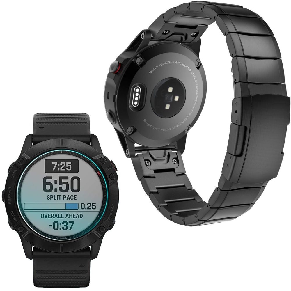 Garmin Fenix 6X/Pro | 26mm | Stalowy Pasek Bransoleta | Black + SZKŁO