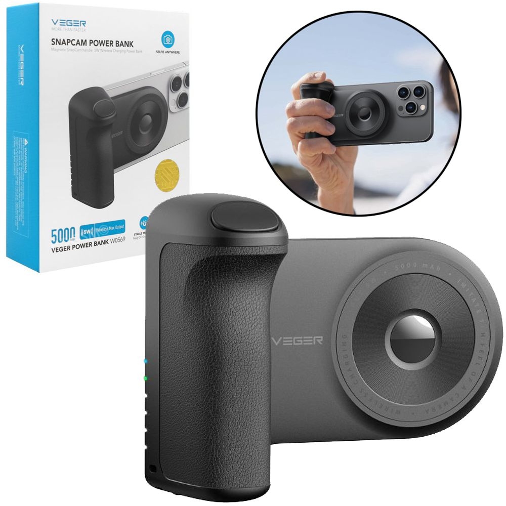 Veger | SnapCam Grip Power Bank 5000mAh | Uchwyt z MagSafe Migawka Aparatu do Apple iPhone