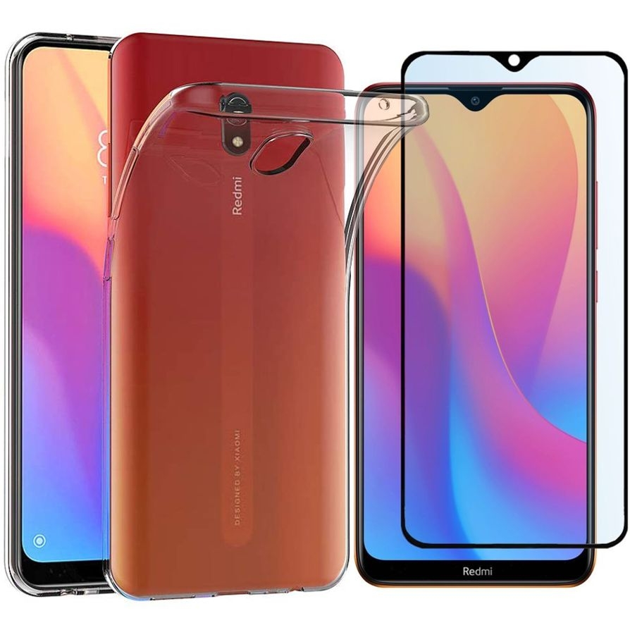 Cienkie Mocne Etui Air Case PRO 2mm | Bezbarwne + SZKŁO 5D do Xiaomi Redmi 8A