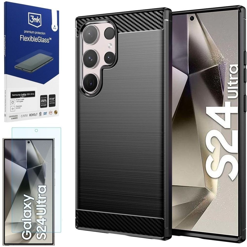 Etui CARBON Soft Case | Coal Black + SZKŁO 3mk FG do Samsung Galaxy S24 Ultra