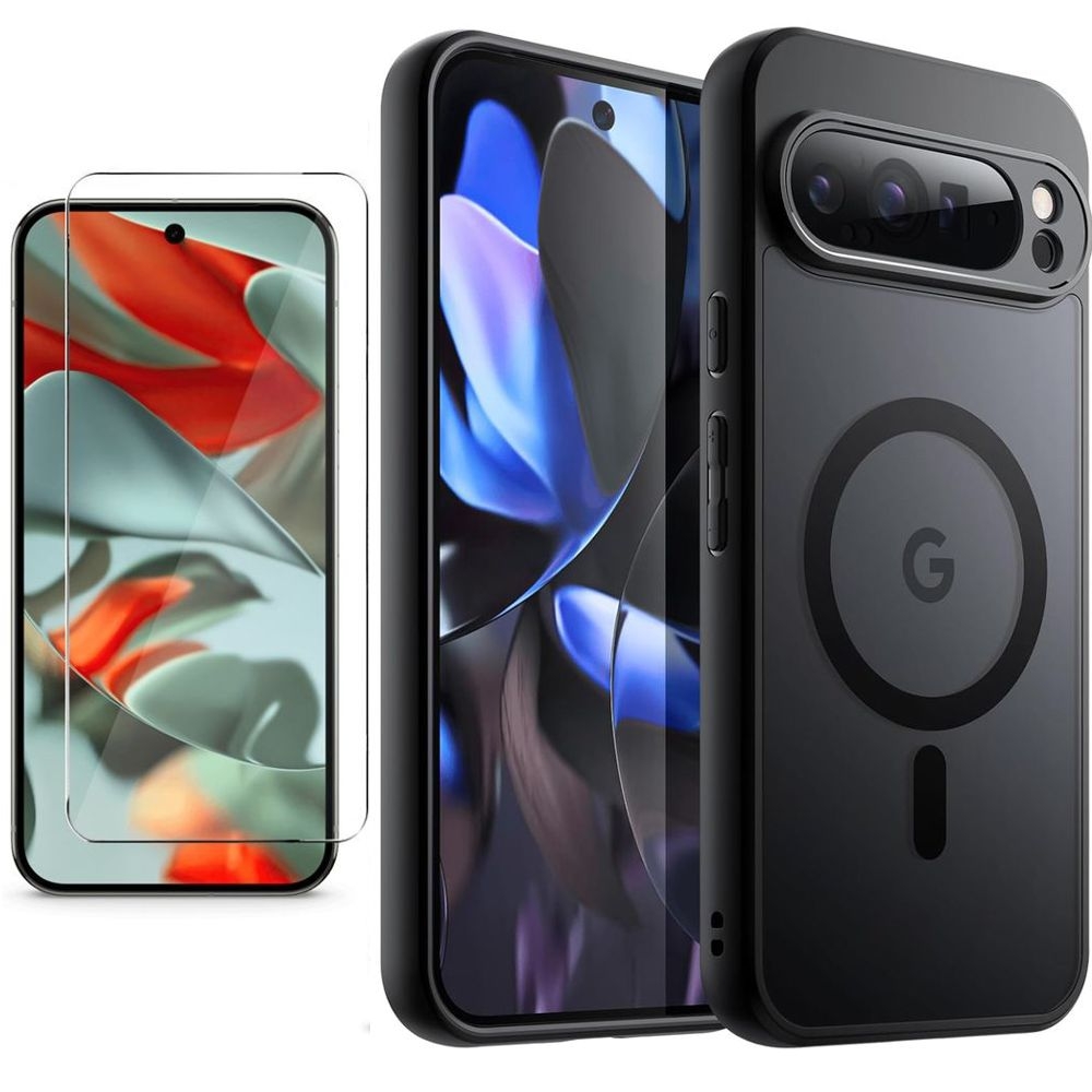 Etui Magnetic MagSafe | Matte Black + SZKŁO do Google Pixel 9 Pro XL