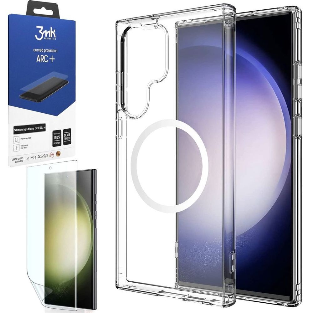 Etui Magnetyczne MagSafe | Clear + FOLIA 3mk ARC+ do Samsung Galaxy S23 Ultra