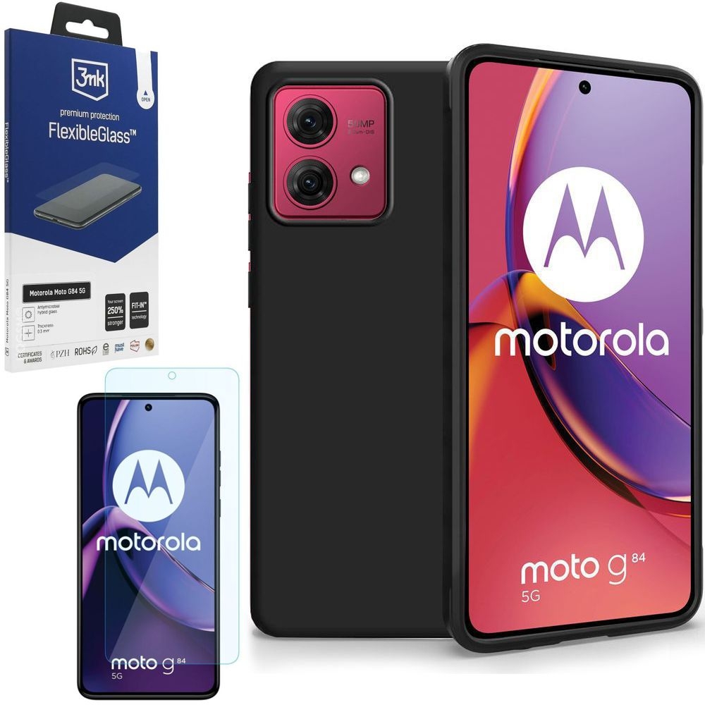 Cienkie Etui 3mk Matt Case | Black + SZKŁO 3mk do Motorola Moto G84 5G