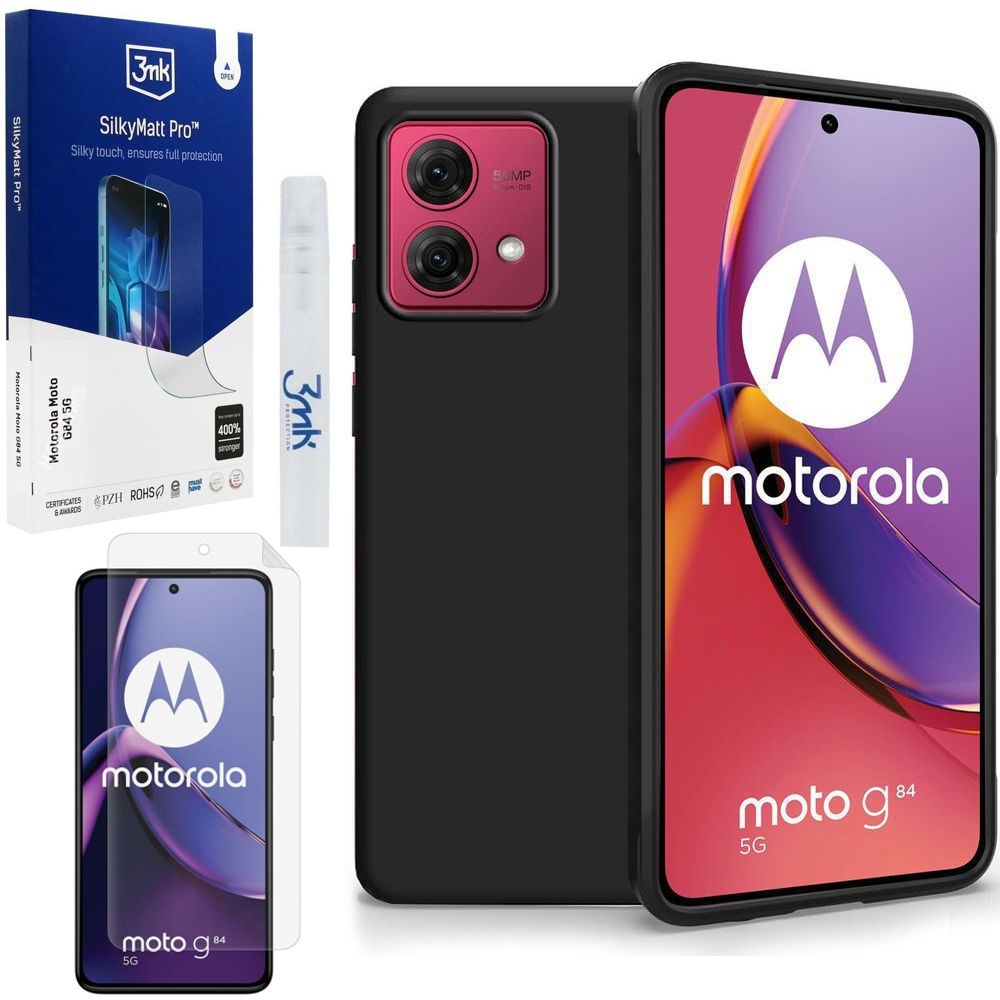 Cienkie Etui 3mk Matt Case | Black + FOLIA 3mk SilkyMatt Pro do Motorola Moto G84 5G