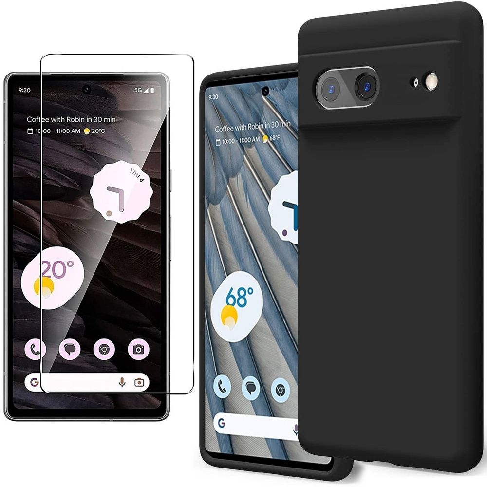 Cienkie Etui Silicone Case | Czarne + SZKŁO do Google Pixel 7a