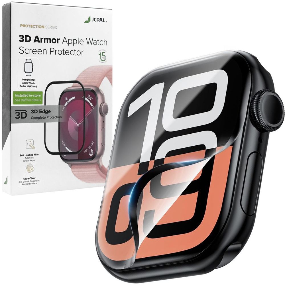 JCPAL 3D Armor | Folia Hybrydowa Full Cover | Black do Apple Watch 10 42mm