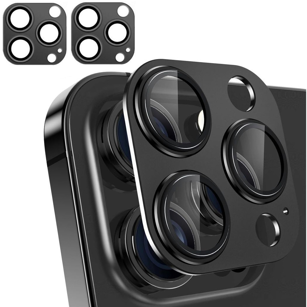 2x CamRing Alu | Szkło na Aparat Nakładka  | Black do Apple iPhone 15 Pro / Pro Max